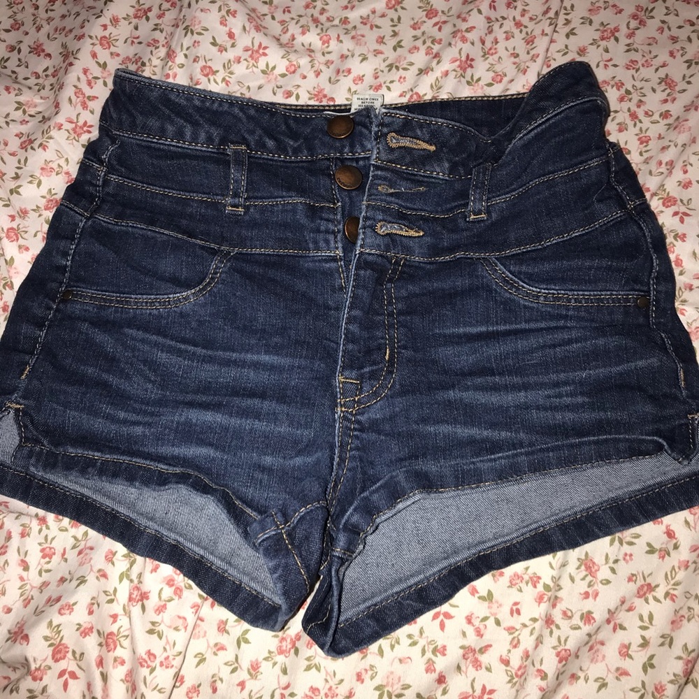 Dark Blue High Wasted Denim Shorts